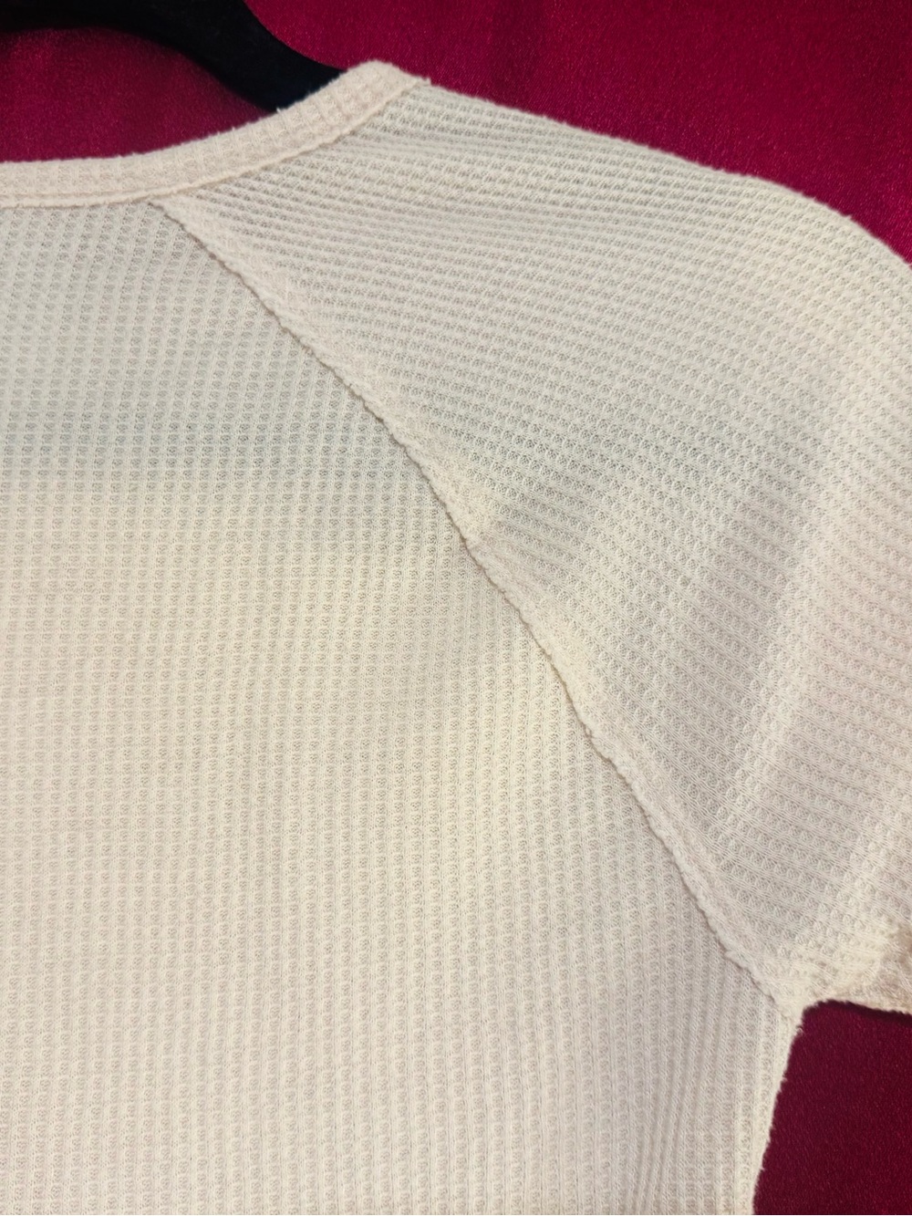 👑 Cute American Eagle Outfitters Cream Waffle Knit Crop Tee Size XSmall - Picture 5 of 8